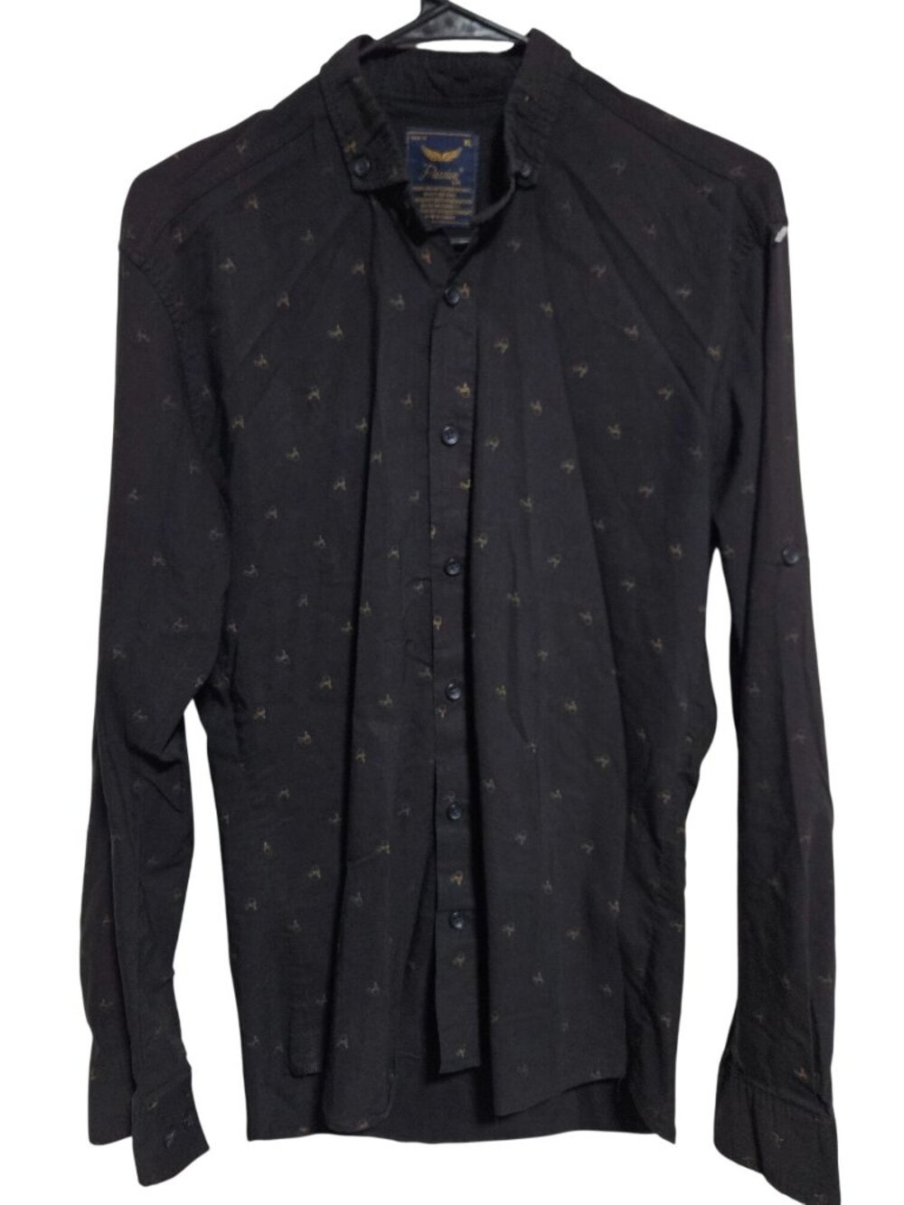 Passion Black Button Up Mens Size XL Long Sleeve Shirt Roll Tab Sleeves